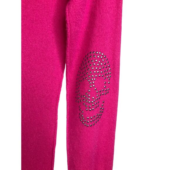 Autumn Cashmere Sweater Womens Sz XS Magenta Studded Skull Detail Half Button - Picture 5 of 7